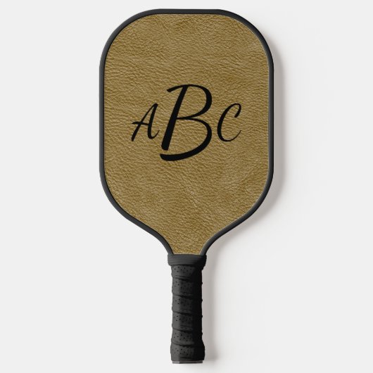 1 oder 3 Buchstaben Monogram, Beige-braune Ledersc Pickleball Schläger (Vorderseite)