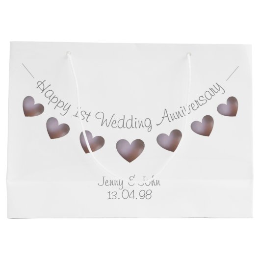 1. Paper Wedding Anniversary lila Herzstück Große Geschenktüte (Rückseite)