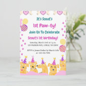 1. PAW-TY! Erster Geburtstag Einladung (Stehend Vorderseite)