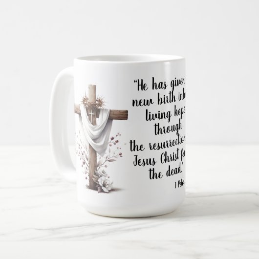 1 Peter 1:3 Living Hope Easter Scripture Art Kaffeetasse (Vorderseite Links)