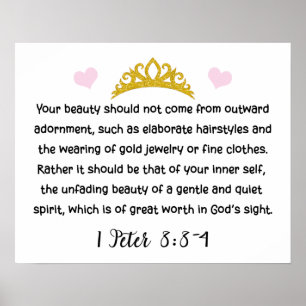 1 Peter 3:3-4 Innere Beauty Bibel Verse Tiara Herz Poster