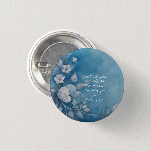 1 Peter 5:7 Bibelverse Bild Button (Vorne & Hinten)