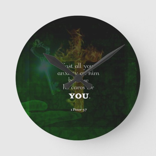 1 Peter 5:7 Bibelverse-Zitat Runde Wanduhr (Vorderseite)