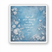 1 Peter 5:7 “Cast All Your Anxiety” Blue Floral Aufkleber (Vorderseite)