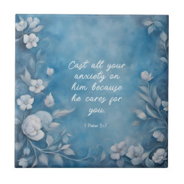 1 Peter 5:7 “Cast All Your Anxiety” Blue Floral Fliese