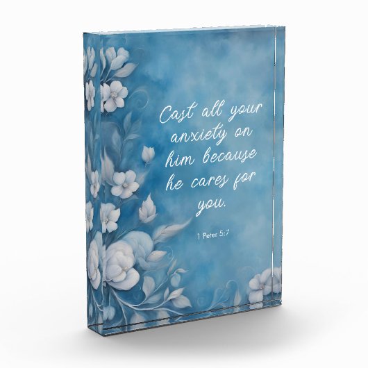 1 Peter 5:7 “Cast All Your Anxiety” Blue Floral Fotoblock (Links)