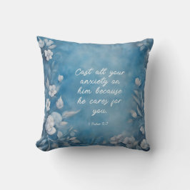 1 Peter 5:7 “Cast All Your Anxiety” Blue Floral Kissen