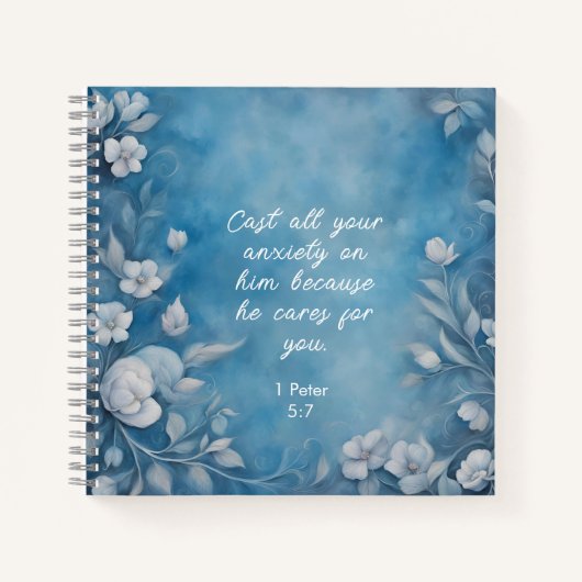1 Peter 5:7 “Cast All Your Anxiety” Blue Floral Notizblock (Vorderseite)