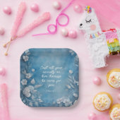 1 Peter 5:7 “Cast All Your Anxiety” Blue Floral Pappteller (Party)