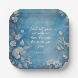 1 Peter 5:7 “Cast All Your Anxiety” Blue Floral Pappteller