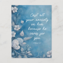 1 Peter 5:7 “Cast All Your Anxiety” Blue Floral Postkarte
