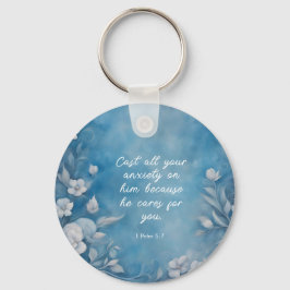 1 Peter 5:7 “Cast All Your Anxiety” Blue Floral Schlüsselanhänger