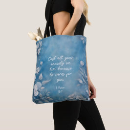 1 Peter 5:7 “Cast All Your Anxiety” Blue Floral Tasche