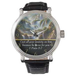 1 Peter 5:7 Christlich Glaube an einen Wasserfall Armbanduhr