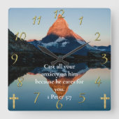 1 Peter 5:7 Christlicher Blick auf den See Quadratische Wanduhr (Vorderseite)