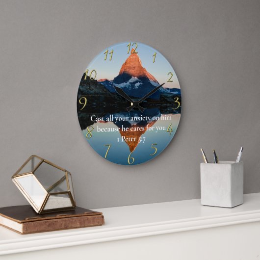 1 Peter 5:7 Christlicher Glaubenssee Große Wanduhr (Büro)