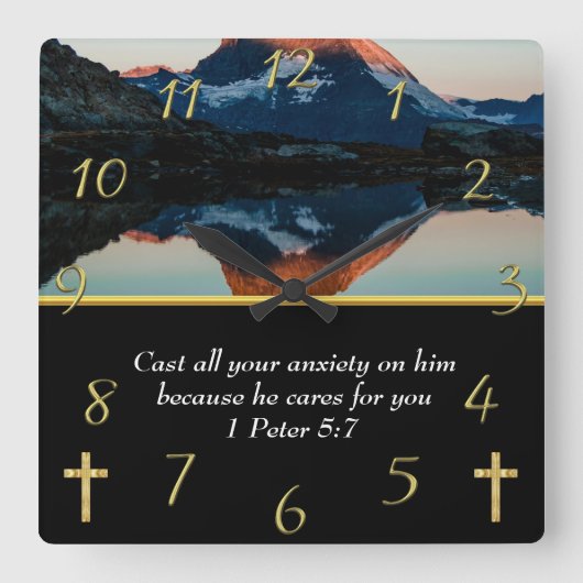1 Peter 5:7 Christlicher Glaubenssee Quadratische Wanduhr (Vorderseite)