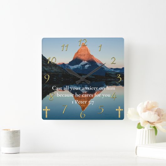 1 Peter 5:7 Christlicher Glaubenssee Quadratische Wanduhr (Zuhause)