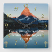 1 Peter 5:7 Christlicher Glaubenssee Quadratische Wanduhr (Vorderseite)