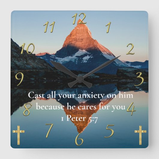 1 Peter 5:7 Christlicher Glaubenssee Quadratische Wanduhr (Vorderseite)