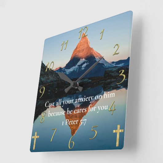 1 Peter 5:7 Christlicher Glaubenssee Quadratische Wanduhr (Winkel)