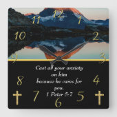 1 Peter 5:7 Christlicher Glaubenssee Quadratische Wanduhr (Vorderseite)
