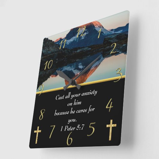 1 Peter 5:7 Christlicher Glaubenssee Quadratische Wanduhr (Winkel)