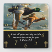 1 Peter 5:7 Christlicher Glaubenstreuer mit Enten Quadratische Wanduhr (Vorderseite)