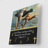 1 Peter 5:7 Christlicher Glaubenstreuer mit Enten Quadratische Wanduhr (Winkel)