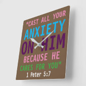 1 Peter 5:7 Farbenfrohe Bibelverse Christlich druc Quadratische Wanduhr (Winkel)