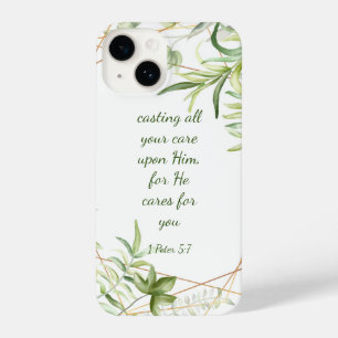 1 Peter 5:7 Gießen Sie alle Ihre Sorge auf Ihn Zit iPhone 14 Hülle