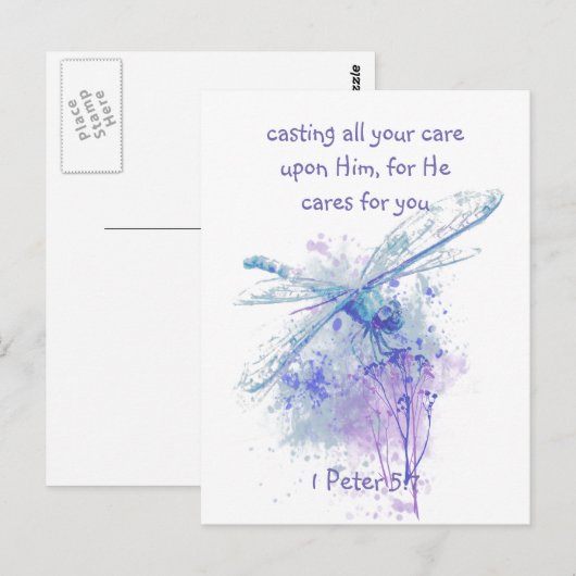 1 Peter 5:7 Gießen Sie Ihre ganze Sorgfalt auf Ihn Postkarte (Vorne/Hinten)