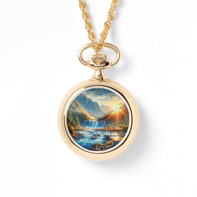 1 Peter 5:7 Gold Christliches Glaubensgebet Armbanduhr (Vorderseite)