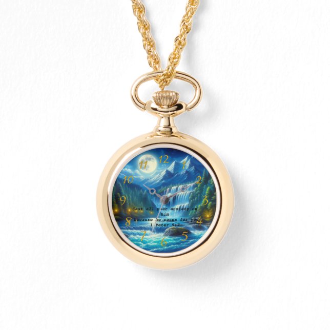 1 Peter 5:7 Gold Christliches Glaubensgebet Armbanduhr (Vorderseite)