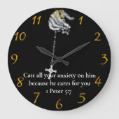 1 Peter 5:7 Händlerkreuz Große Wanduhr (Vorderseite)