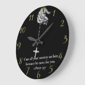 1 Peter 5:7 Händlerkreuz Große Wanduhr (Winkel)