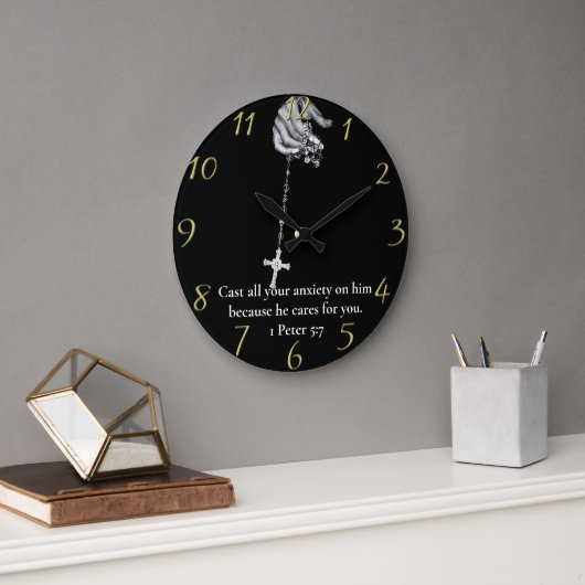 1 Peter 5:7 Händlerkreuz Große Wanduhr (Büro)