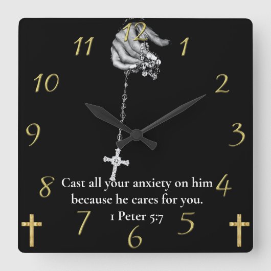 1 Peter 5:7 Händlerkreuz Quadratische Wanduhr (Vorderseite)