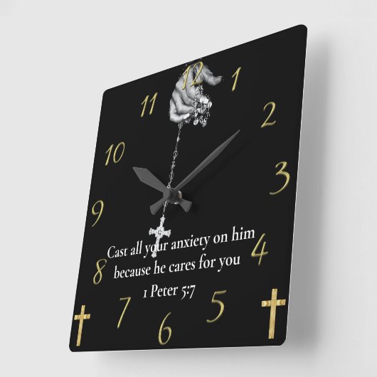 1 Peter 5:7 Händlerkreuz Quadratische Wanduhr (Winkel)