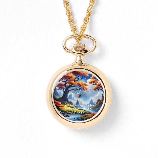 1 Peter 5:7 Kreuz auf dem Berg Armbanduhr (Vorderseite)