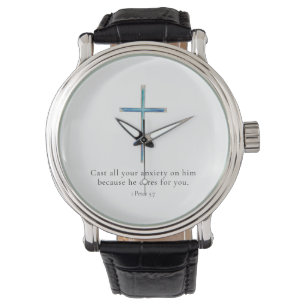1 Peter 5.7 Minimalistisches Kreuz Armbanduhr