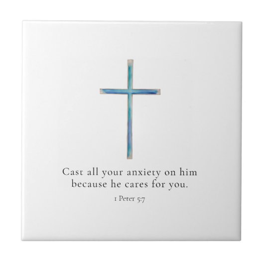 1 Peter 5.7 Minimalistisches Kreuz Fliese (Vorderseite)