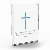 1 Peter 5.7 Minimalistisches Kreuz Fotoblock (Links)