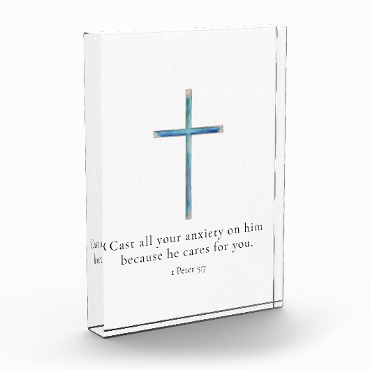 1 Peter 5.7 Minimalistisches Kreuz Fotoblock (Links)