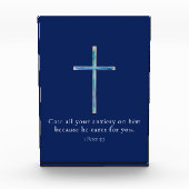 1 Peter 5.7 Minimalistisches Kreuz Fotoblock (Vorderseite)