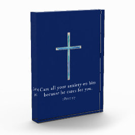 1 Peter 5.7 Minimalistisches Kreuz Fotoblock