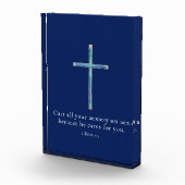 1 Peter 5.7 Minimalistisches Kreuz Fotoblock (Rechts)