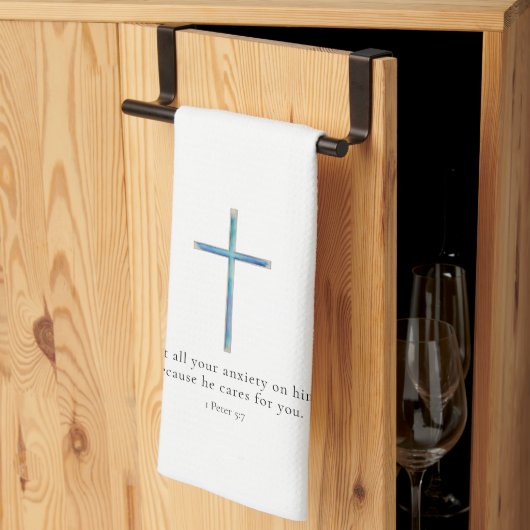 1 Peter 5.7 Minimalistisches Kreuz Geschirrtuch (Drittel gefaltet)