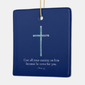 1 Peter 5.7 Minimalistisches Kreuz Keramikornament (Links)