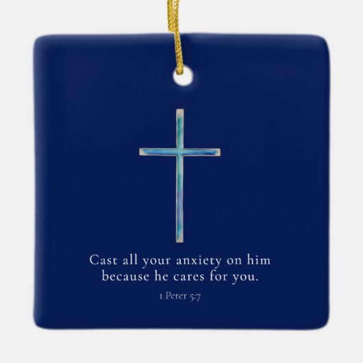 1 Peter 5.7 Minimalistisches Kreuz Keramikornament (Vorderseite)